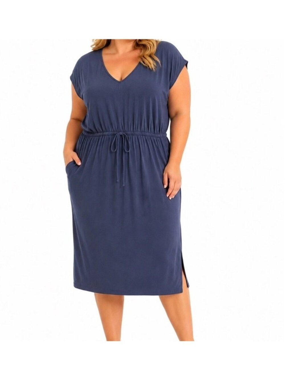 Torrid Dress Midi Super Soft Dolman Sleeve Blue V-Neck Pockets Women's Size 2 2X